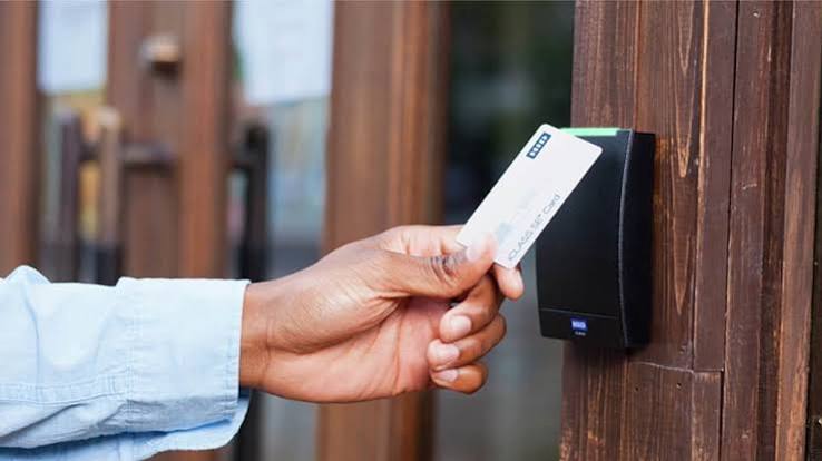 Access control card reader at an office door